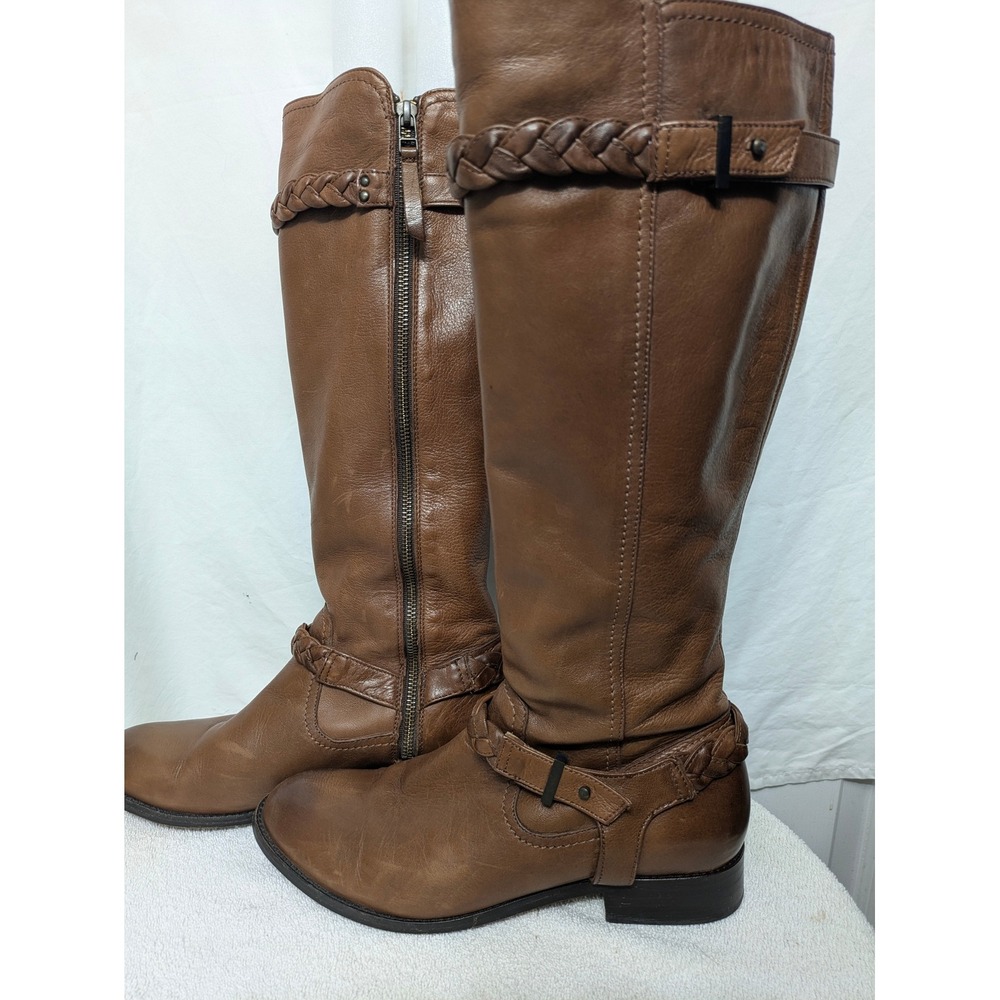 Johnston & Murphy Brown Leather Braided Riding Boots Womens 8.5 M 78-56153